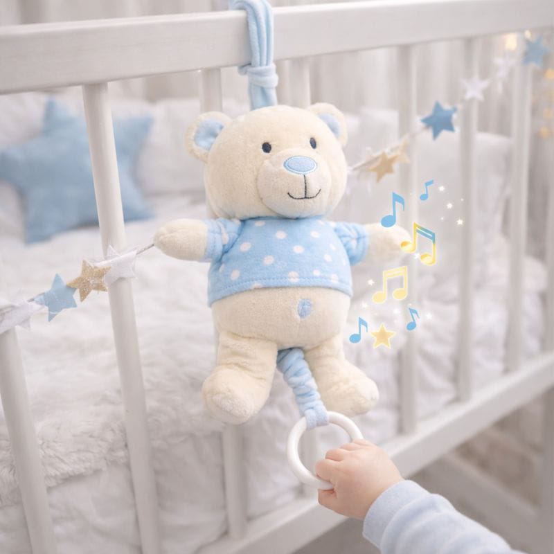 Soft Plush Teddy Musical Pull Toy for Babies | Pull Ring Plays Music | Hanging Crib & Stroller Toy | Newborn & Infant (0–12 Months)