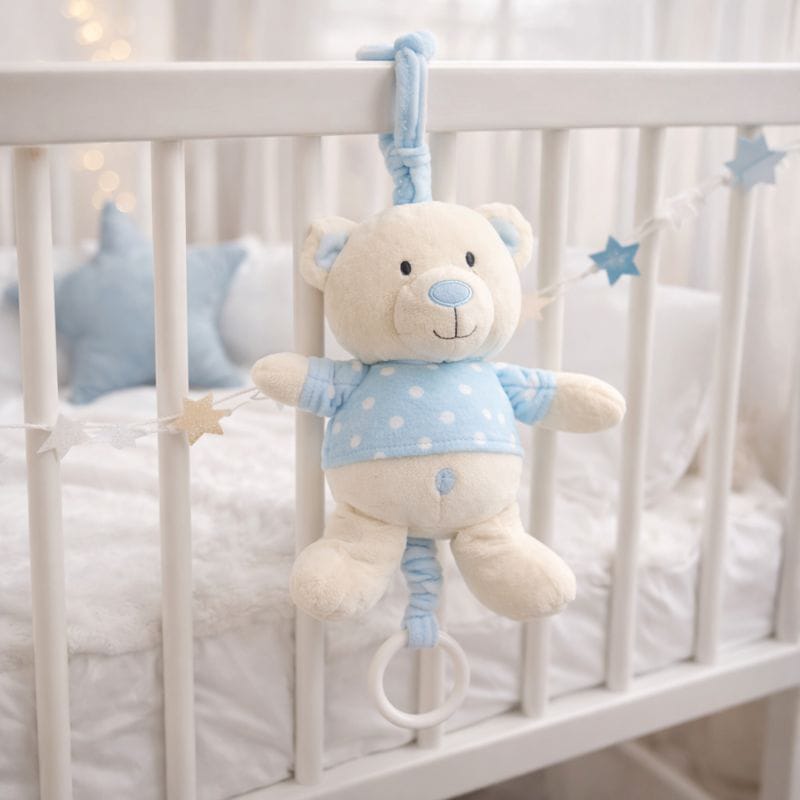 Soft Plush Teddy Musical Pull Toy for Babies | Pull Ring Plays Music | Hanging Crib & Stroller Toy | Newborn & Infant (0–12 Months)