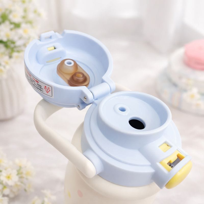 SMILE BABY Kids Insulated Water Bottle with Straw & Handle | Stainless Steel, Leakproof Flip Lid | BPA-Free Cartoon Bottle for Kids (Red, White, Pink & Blue) 520ML