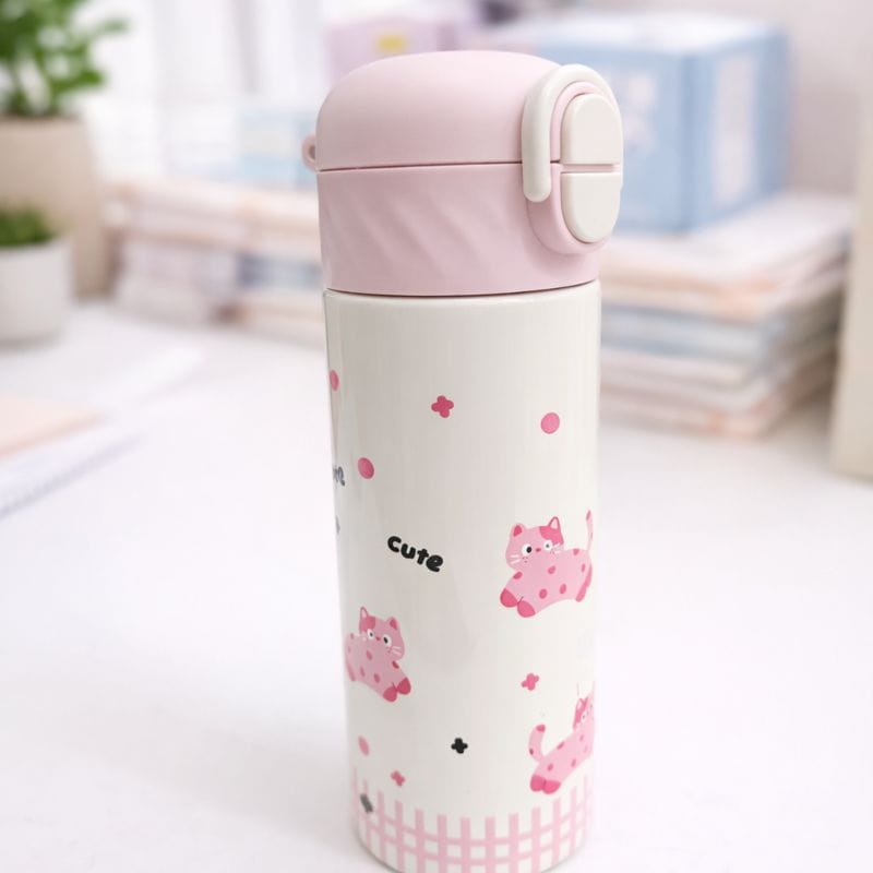 SMILE BABY Cute Kids Steel Straw Water Bottle – Leak-Proof Flip Lid, Lightweight & Easy Carry (Blue / Pink / White / Green)