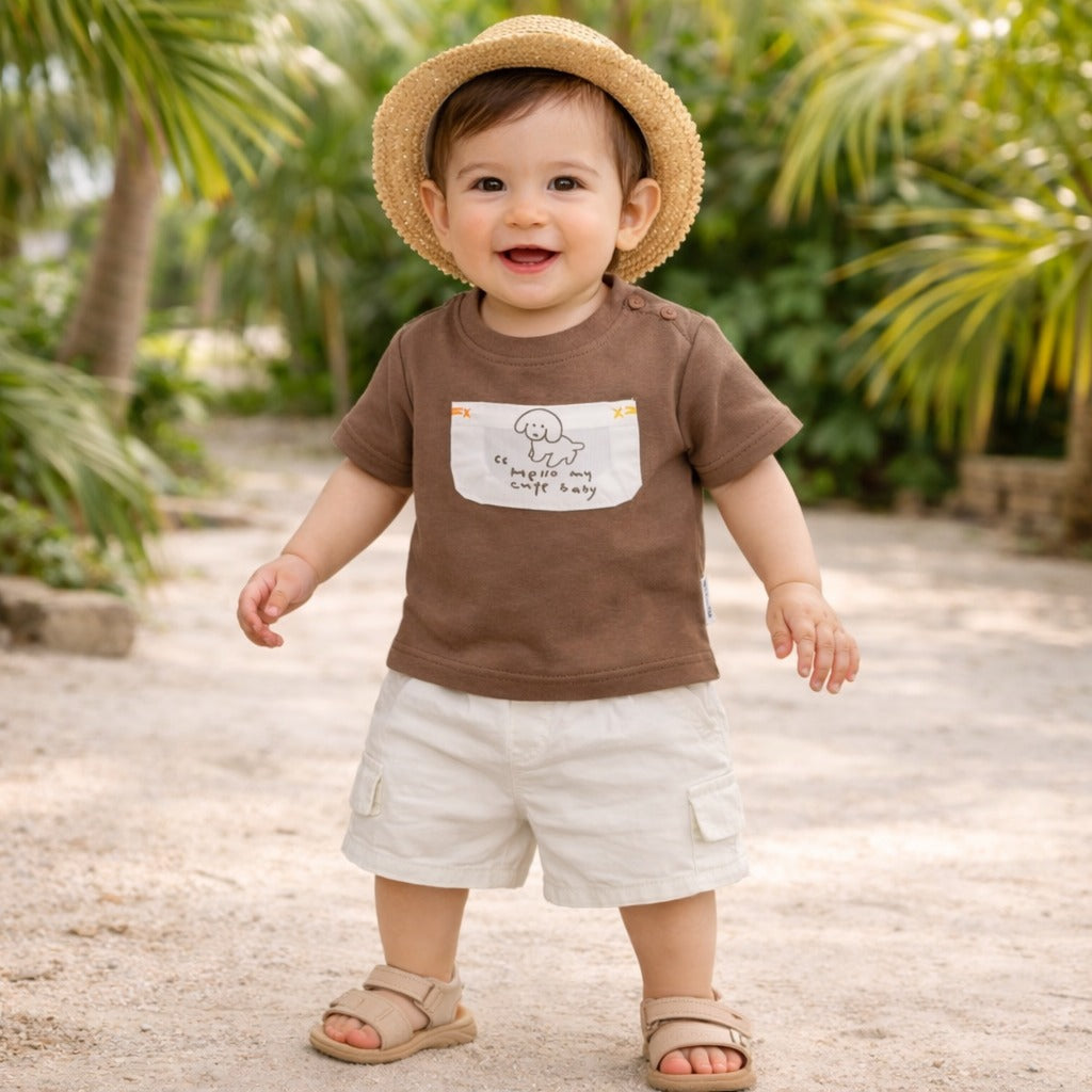 KIDZELLO BABA SUET (0–12M) – Chocolate color Baby Summer Co-Ord Set with Half Sleeves