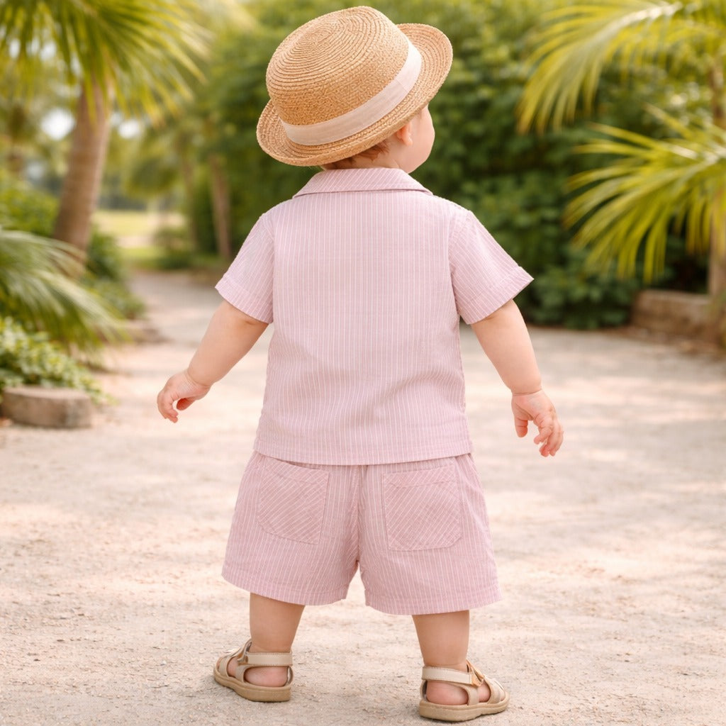 KIDZELLO BABA SUET (0–12M) – Green & Pink Striped Baby Summer Co-Ord Set