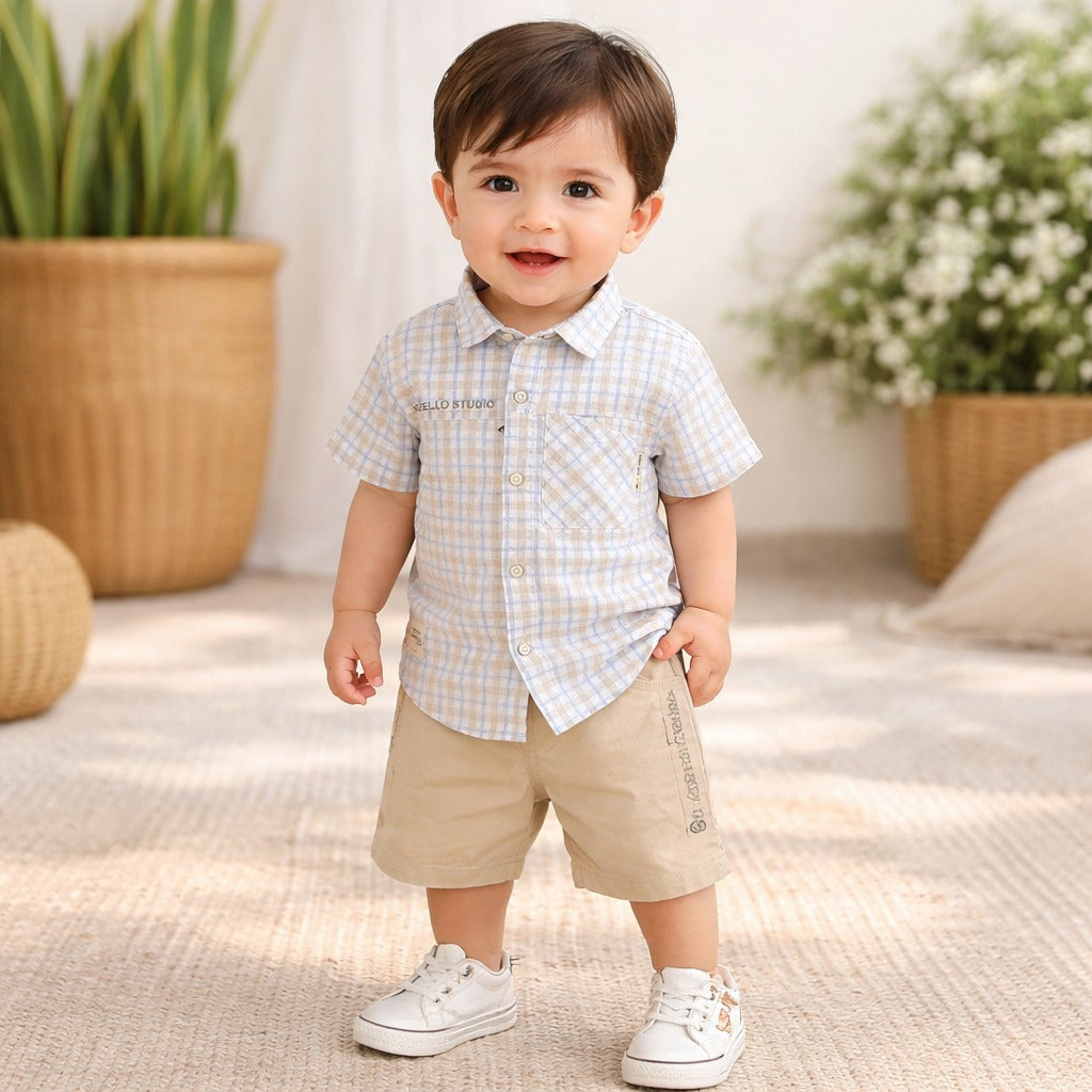 KIDZELLO Baba Suit for Baby Boys – Peach Color Shirt & T-Shirt with Shorts Summer Outfit Set | Kids Wear 6 Months to 3 Years