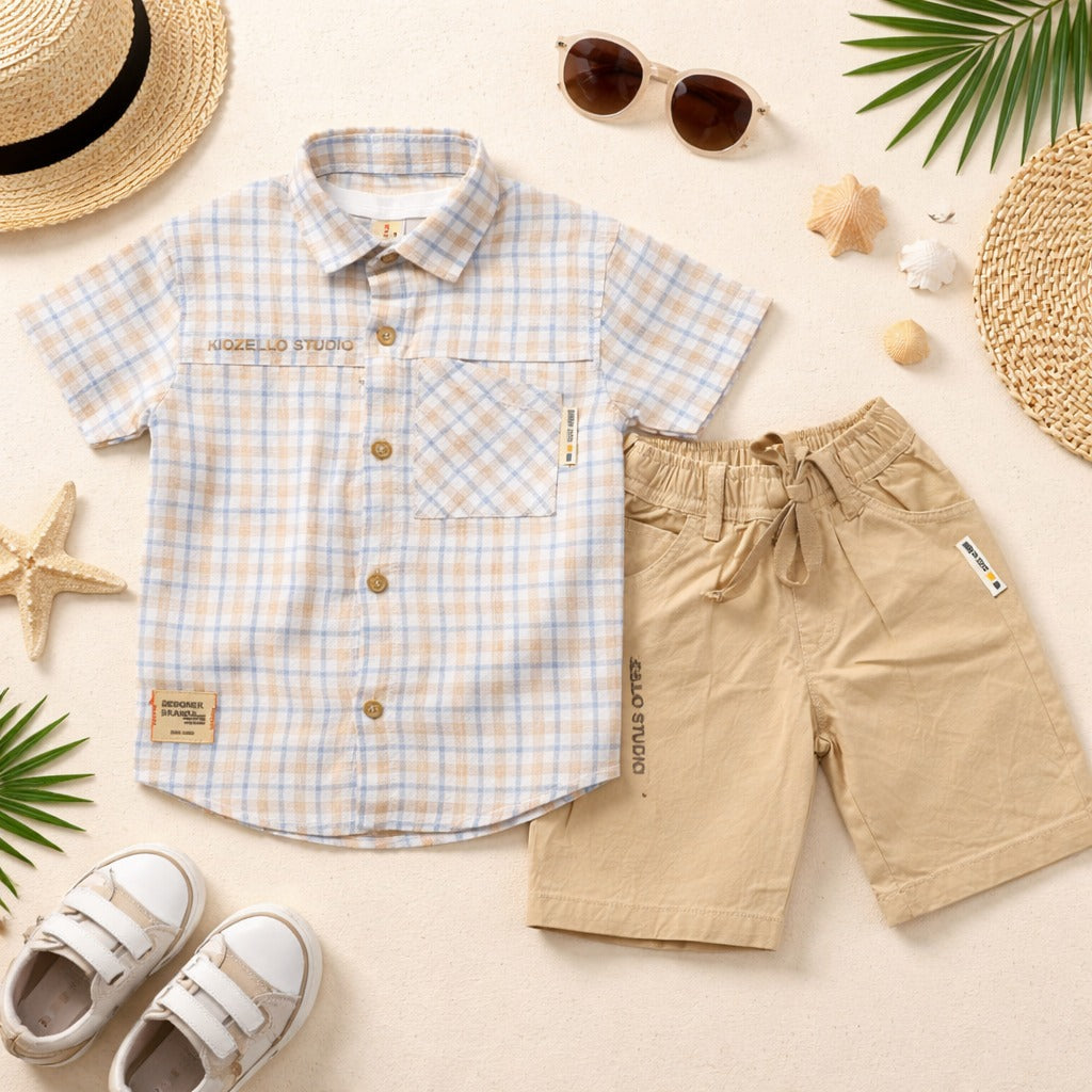 KIDZELLO Baba Suit for Baby Boys – Peach Color Shirt & T-Shirt with Shorts Summer Outfit Set | Kids Wear 6 Months to 3 Years