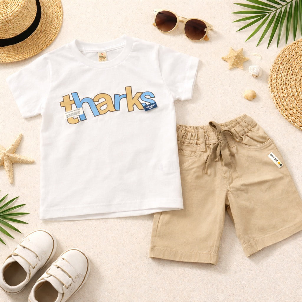 KIDZELLO Baba Suit for Baby Boys – Peach Color Shirt & T-Shirt with Shorts Summer Outfit Set | Kids Wear 6 Months to 3 Years