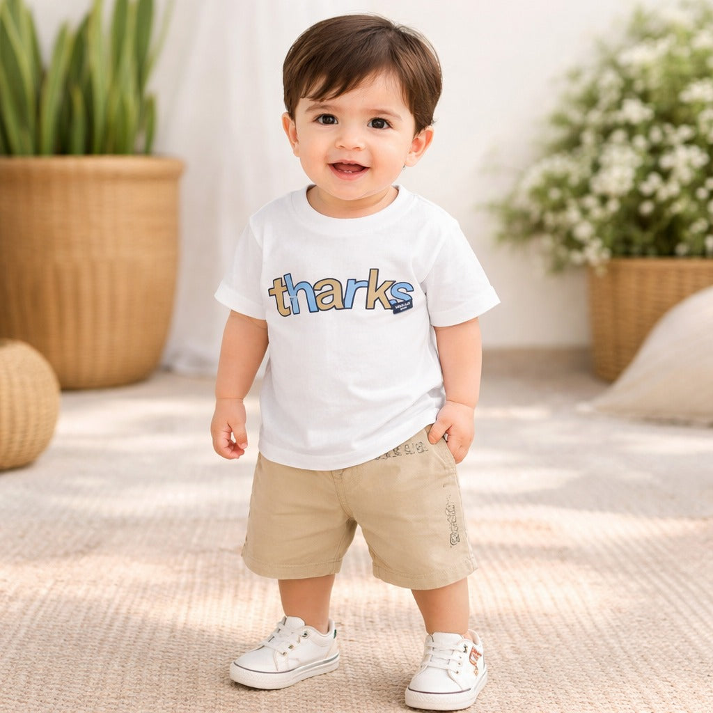 KIDZELLO Baba Suit for Baby Boys – Peach Color Shirt & T-Shirt with Shorts Summer Outfit Set | Kids Wear 6 Months to 3 Years