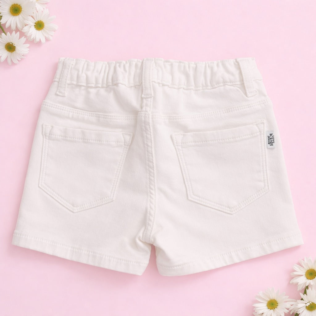 LOVEKINS Girls White Floral Side Stripe Denim Shorts (2–6 Years)