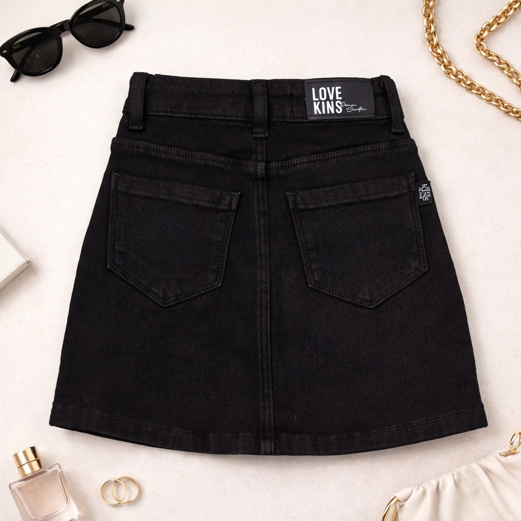 LOVEKINS Girls Classic Black Denim Skirt (18 Months – 14+ Years)