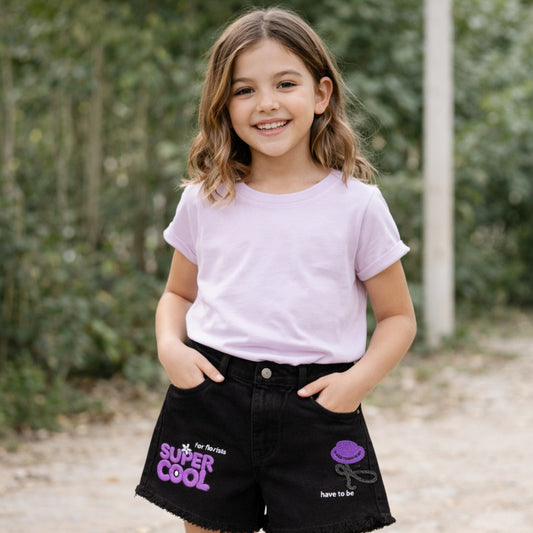 LOVEKINS Girls Black “Super Cool” Denim Shorts (6–12 Years)