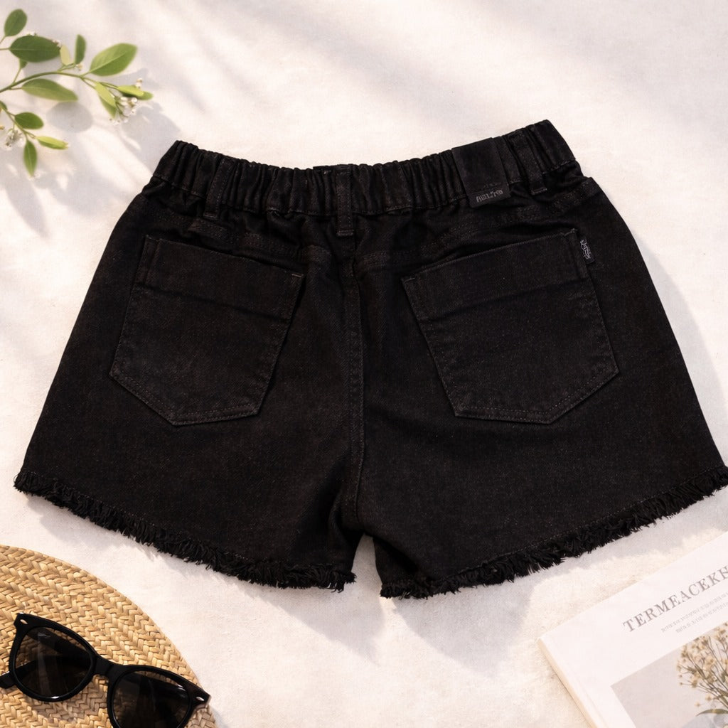 LOVEKINS Girls Black “Super Cool” Denim Shorts (6–12 Years)