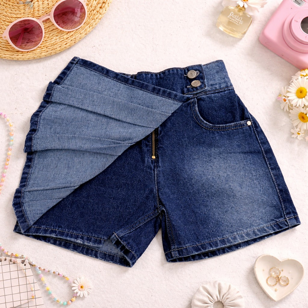 LOVEKINS Girls Denim Skort Shorts | Stylish Pleated Look with Inner Shorts | Soft Stretch Denim | 6–12 Years