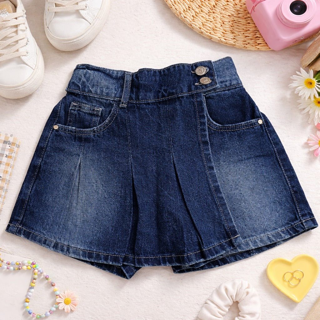 LOVEKINS Girls Denim Skort Shorts | Stylish Pleated Look with Inner Shorts | Soft Stretch Denim | 6–12 Years