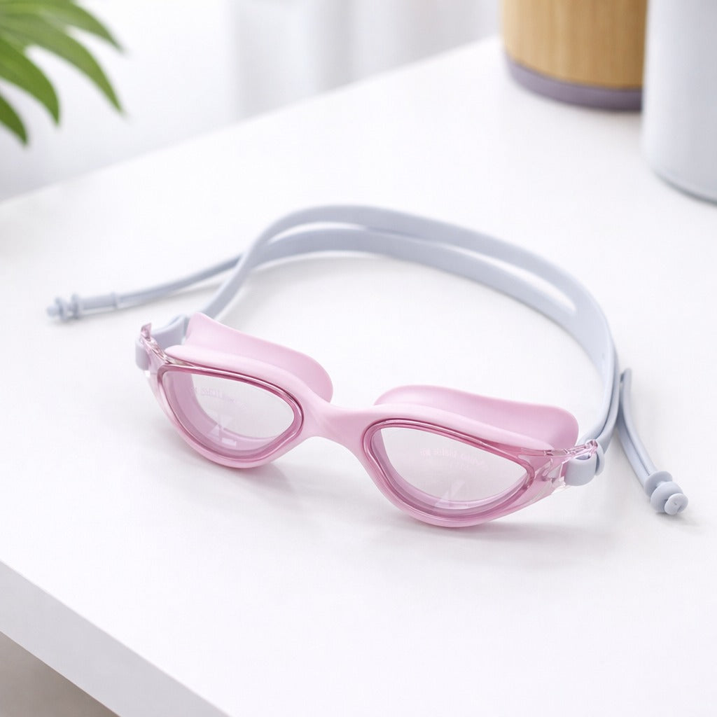 Smile Baby Kids Swimming Goggles with Anti-Fog Wide Vision Lens & Adjustable Strap | Soft Silicone Leak-Proof Seal | Comfortable Fit for Kids | Colors: Black, Blue, Purple, Grey, Pink & White