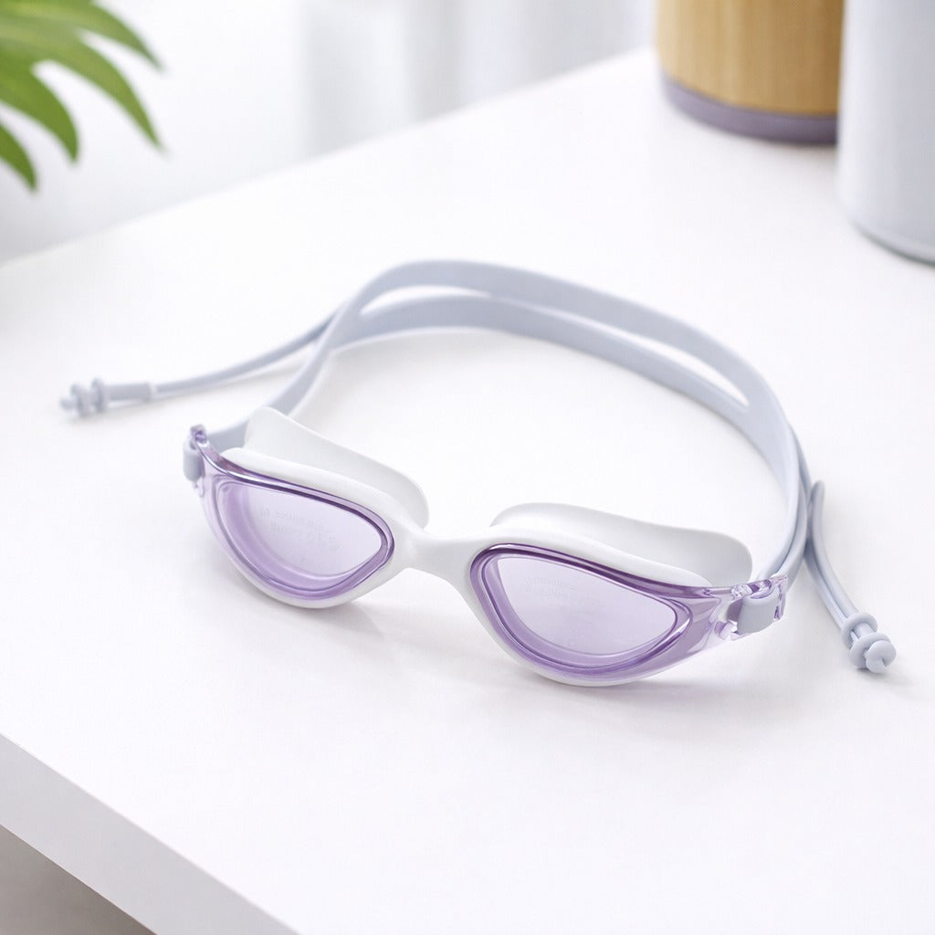 Smile Baby Kids Swimming Goggles with Anti-Fog Wide Vision Lens & Adjustable Strap | Soft Silicone Leak-Proof Seal | Comfortable Fit for Kids | Colors: Black, Blue, Purple, Grey, Pink & White
