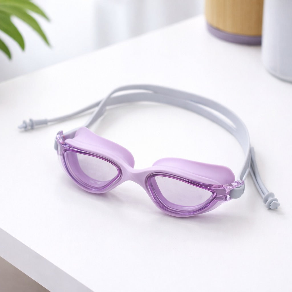 Smile Baby Kids Swimming Goggles with Anti-Fog Wide Vision Lens & Adjustable Strap | Soft Silicone Leak-Proof Seal | Comfortable Fit for Kids | Colors: Black, Blue, Purple, Grey, Pink & White