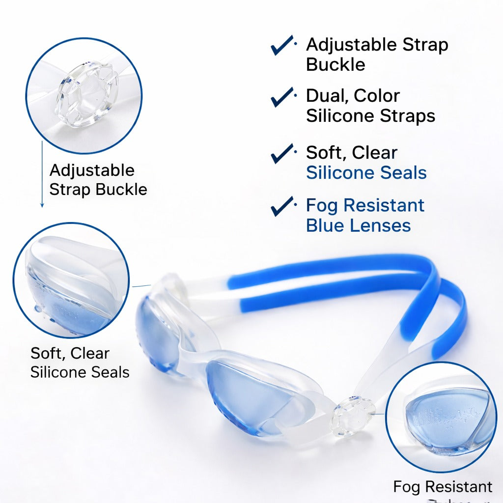 Smile Baby Kids Swimming Goggles with Ear Plugs | Anti-Fog UV Protection Swim Goggles | Soft Silicone Leak-Proof Seal | Adjustable Strap Swimming Glasses for Kids