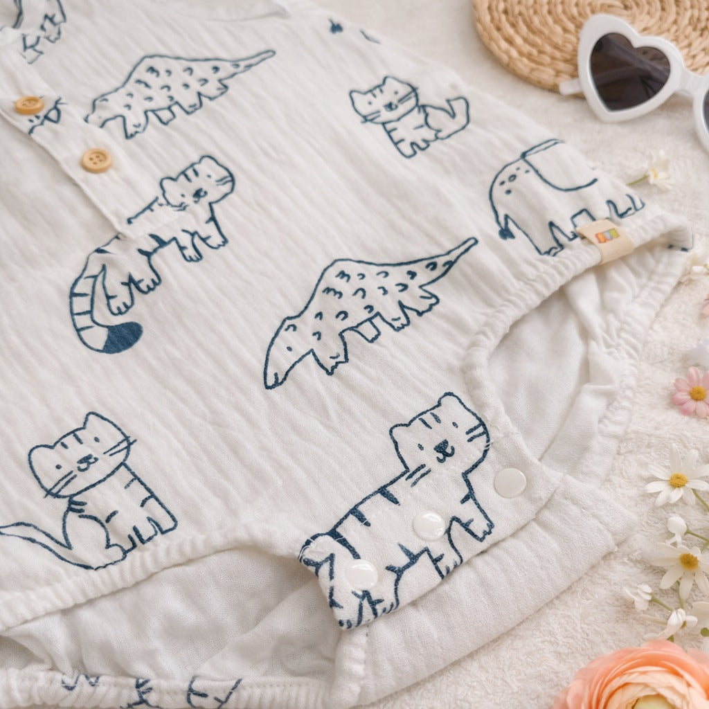 Little Kangaroo Baby Animal Print Sleeveless Romper – Soft Cotton Summer Onesie for Infants (3–12 Months)