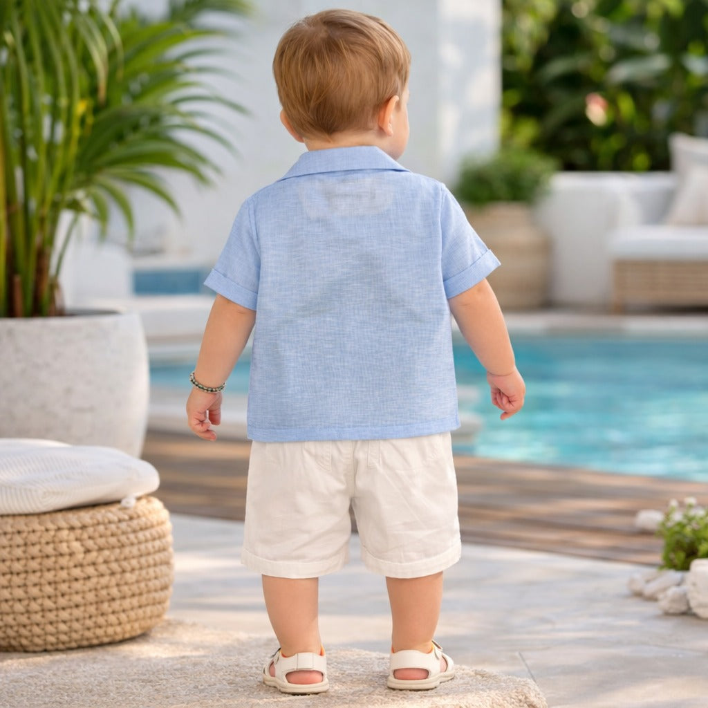 LITTLE KANGAROO Baby Boys Summer Shirt & Shorts Set | Palm Tree Printed Half Sleeve Shirt with Elastic Waist Shorts | Cotton Kids Outfit Set | 6-24 Months