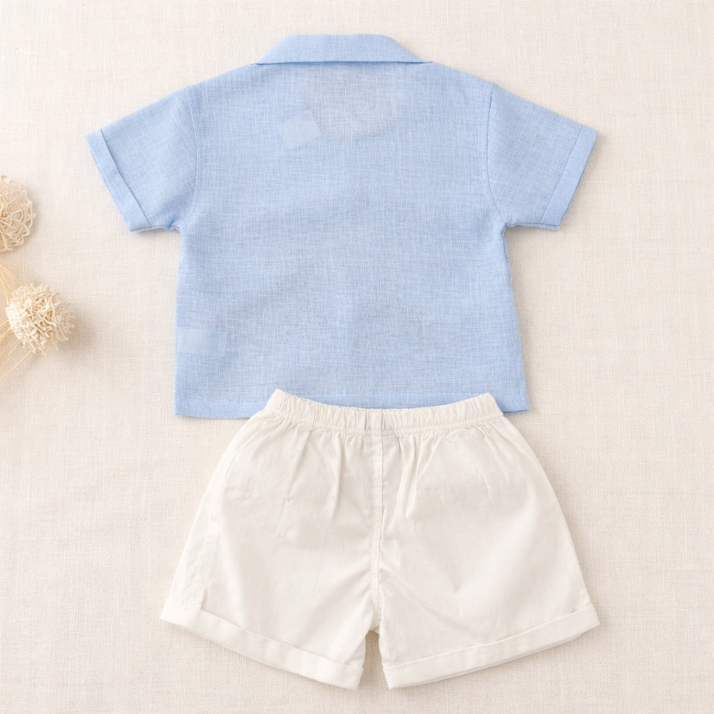 LITTLE KANGAROO Baby Boys Summer Shirt & Shorts Set | Palm Tree Printed Half Sleeve Shirt with Elastic Waist Shorts | Cotton Kids Outfit Set | 6-24 Months