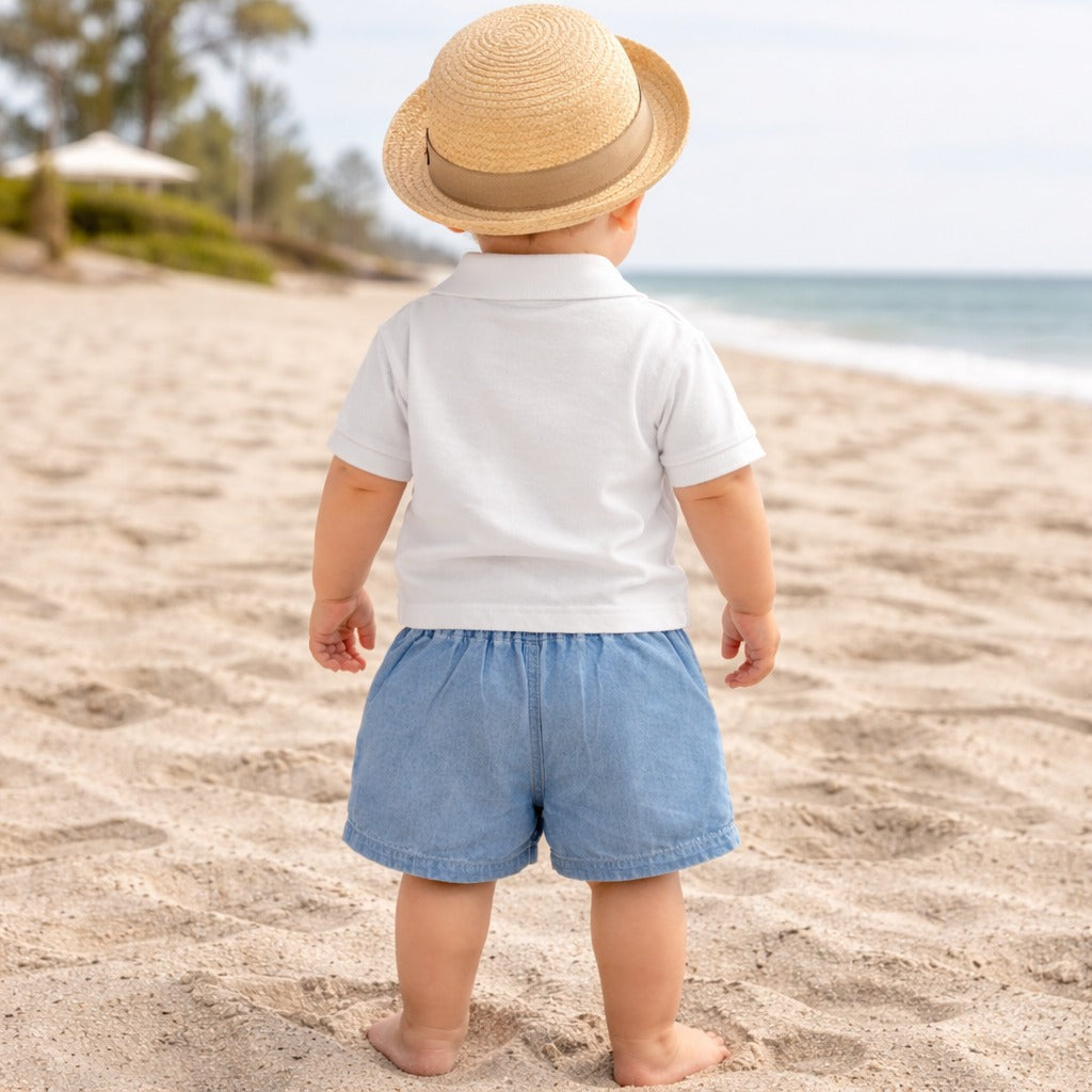 LITTLE KANGAROO Baby Boys Cotton T-Shirt & Denim Shorts Set | Crab Print Summer Outfit for Babies | Soft Comfortable Casual Wear | 2-Piece Clothing Set | 6–24 Months | White