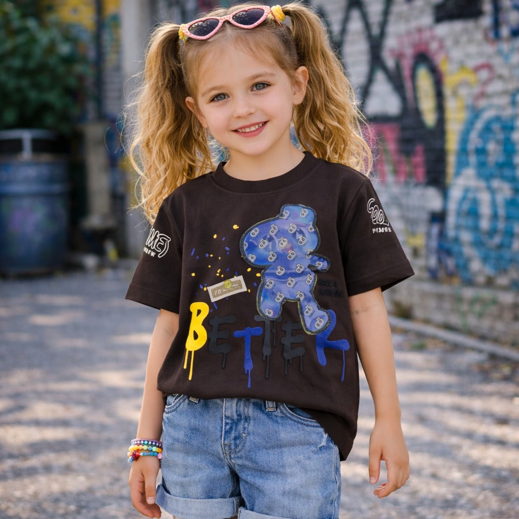 UNIKON Kids Brown Graphic T-Shirt with Cartoon Print | Casual Cotton Tee for Boys & Girls | 12 Months – 5 Years