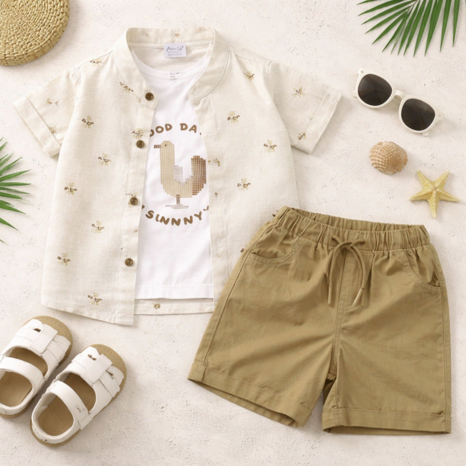 BLOOM UP Baby Boys Gold Summer Shirt T-Shirt & Shorts 3-Piece Outfit Set (0–24 Months)