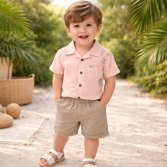 BLOOM UP Baby Boys Rose Summer Shirt & Shorts Outfit Set (0–24 Months)