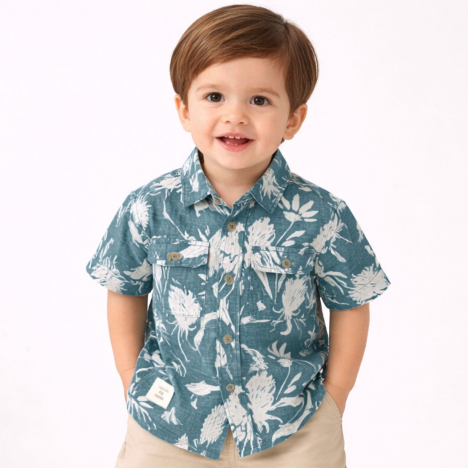 DONOO Boys Green Floral Printed Cotton Shirt | Stylish Half Sleeve Casual Shirt for Kids (18 Months – 14 Years)
