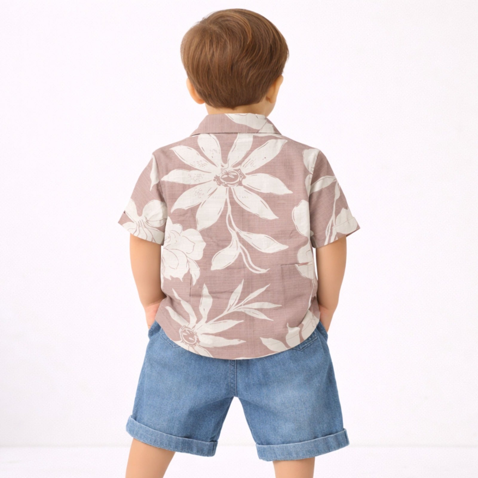 DONOO Baby Boys Floral Print Shirt & Denim Shorts Set – Pink | 6 Months to 24 Months
