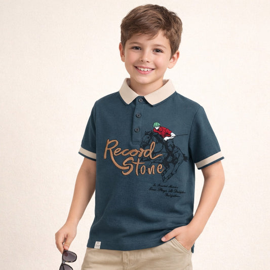 99 Ballon Boys Polo T-Shirt with Horse Rider Print | Stylish Cotton Kids Collar T-Shirt (12 Months – 12 Years)