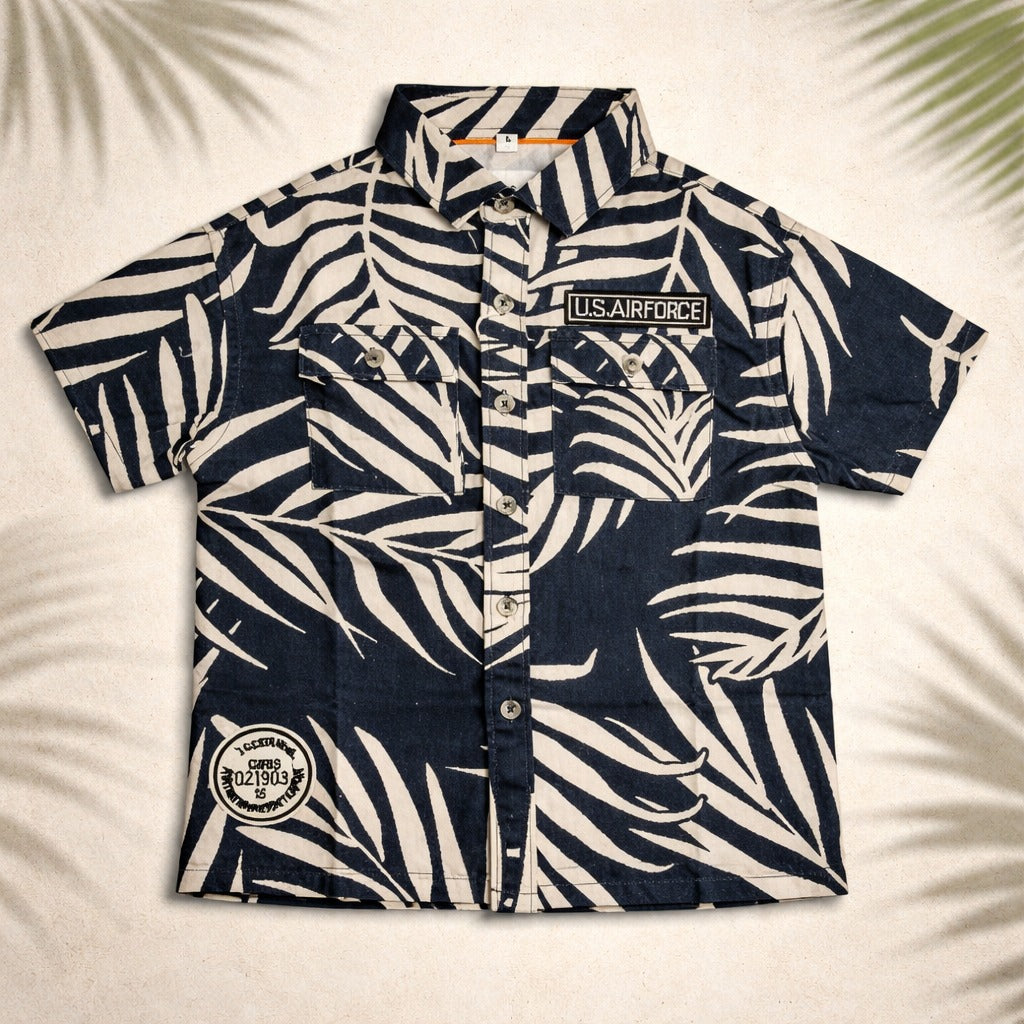 DONOO Boys Navy Printed Half Sleeve Shirt | Stylish Tropical Casual Kids Shirt (18 Months – 14 Years)