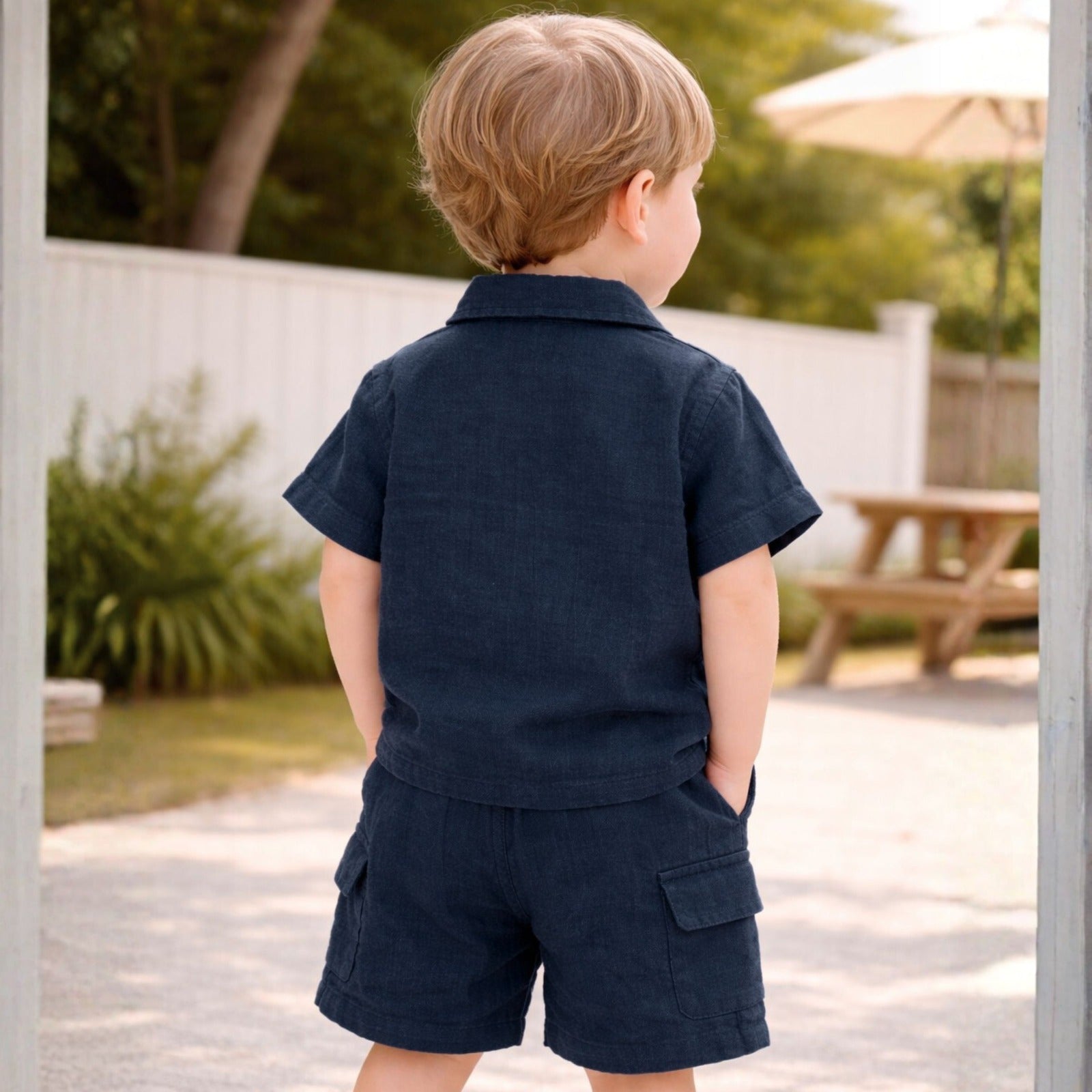 Toffy House Boys Navy Shirt & Shorts Set | Stylish Cotton Co-Ord Outfit for Kids (9 Months – 5 Years)
