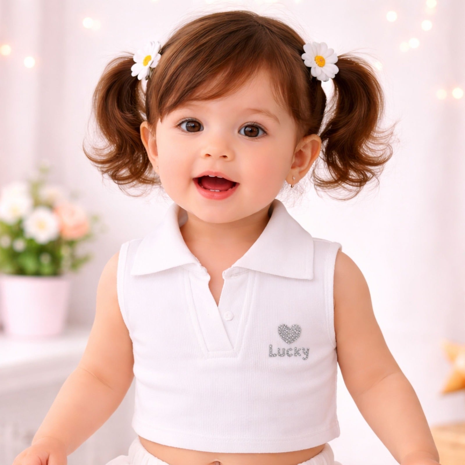 Smile Baby Girls Sleeveless Collar Crop Top – Lucky Heart Design (18 Months to 4 Years)