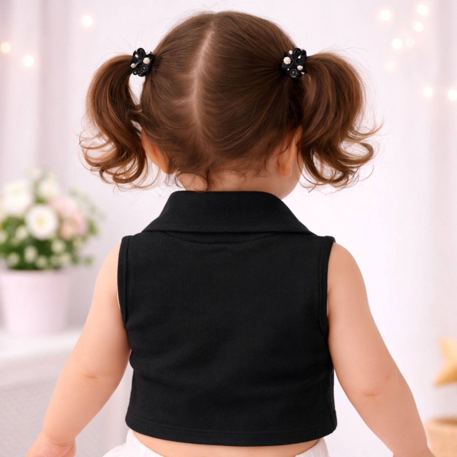 Smile Baby Girls Sleeveless Collar Crop Top – Lucky Heart Design (18 Months to 4 Years)