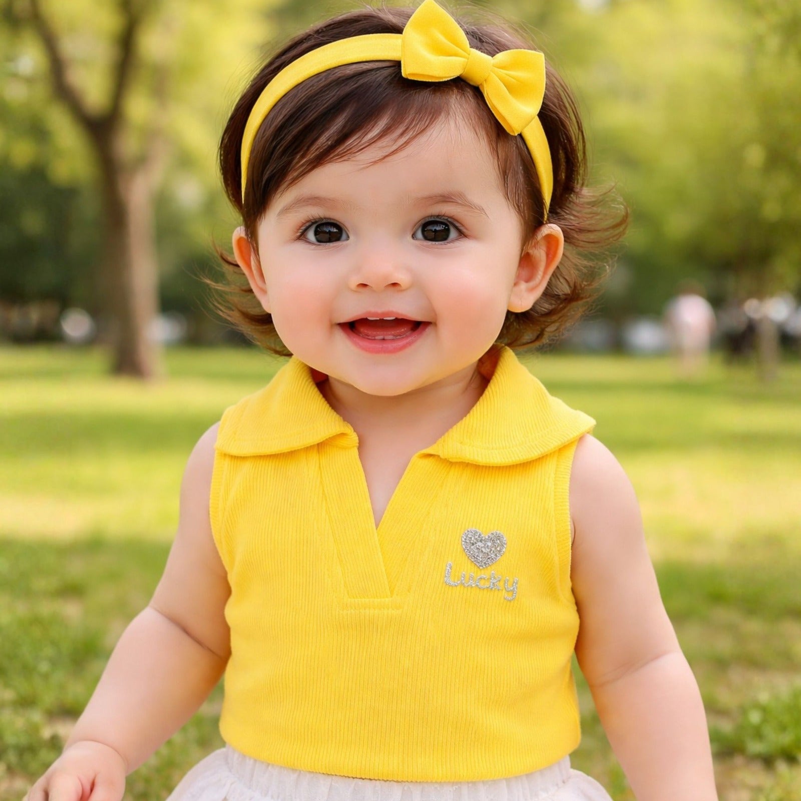 Smile Baby Girls Sleeveless Collar Crop Top – Lucky Heart Design (18 Months to 4 Years)