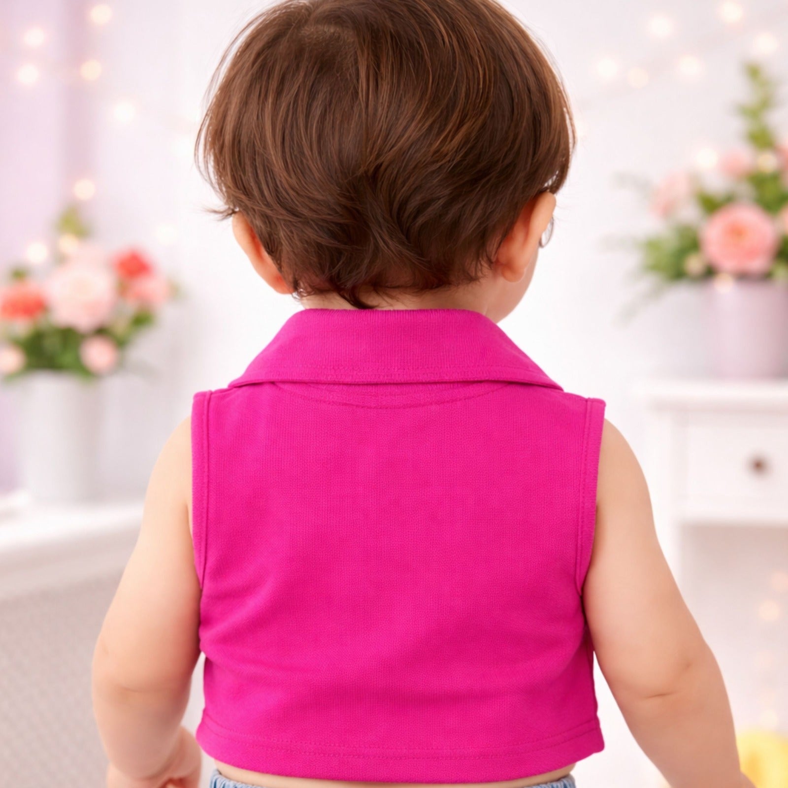 Smile Baby Girls Sleeveless Collar Crop Top – Lucky Heart Design (18 Months to 4 Years)