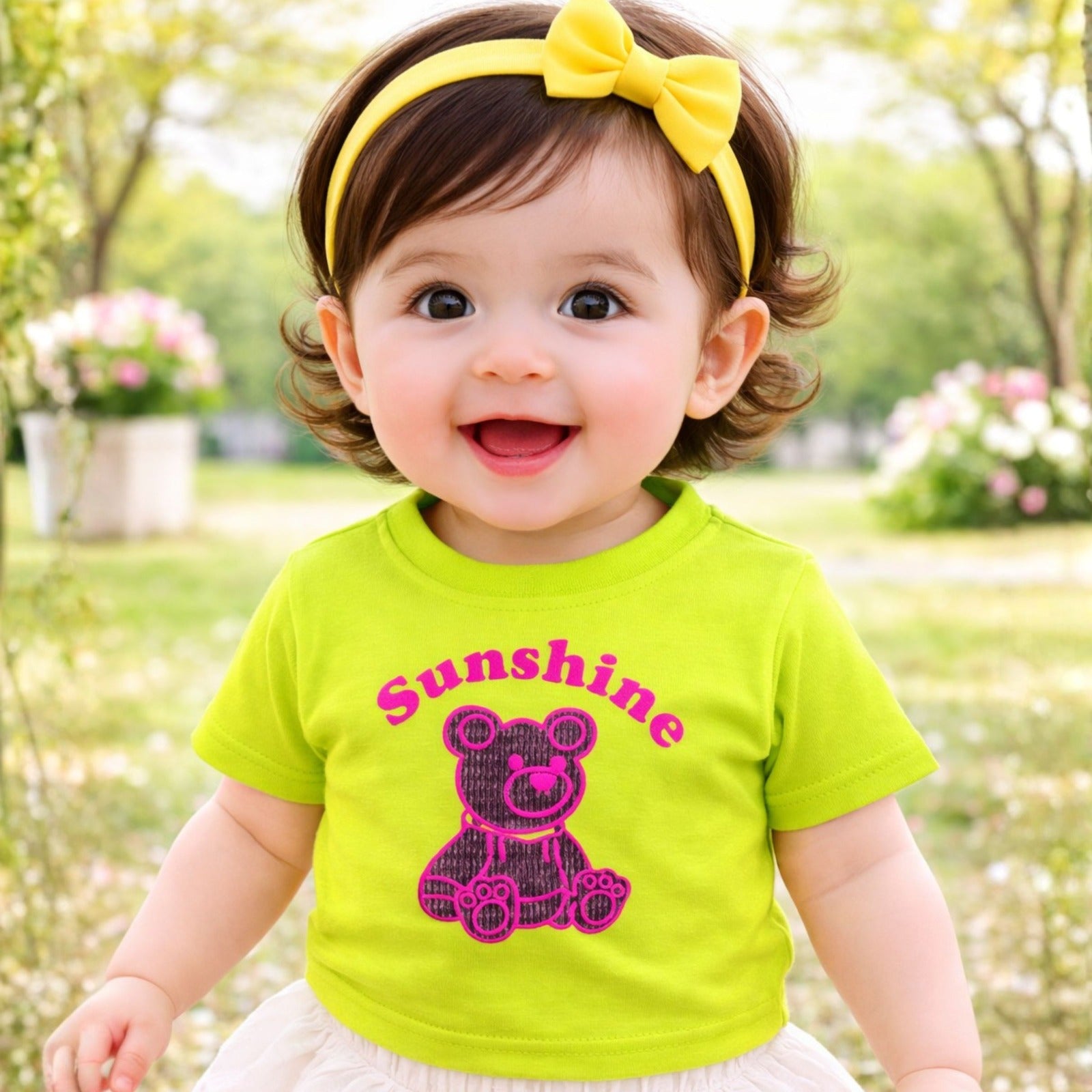 Smile Baby Girls Sunshine Teddy Print Crop Top – Cute Cotton Half Sleeve T-Shirt (18 Months to 6 Years)