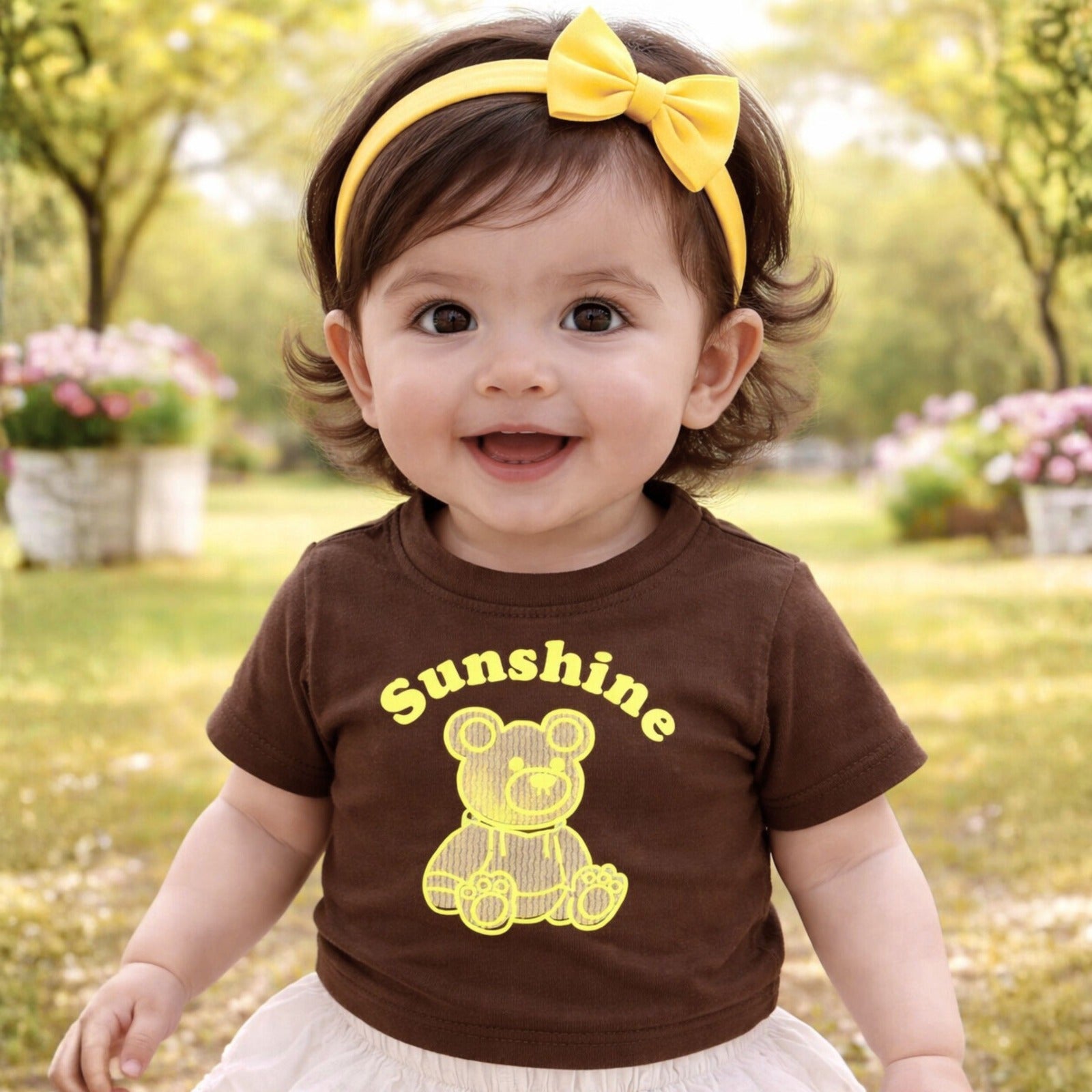 Smile Baby Girls Sunshine Teddy Print Crop Top – Cute Cotton Half Sleeve T-Shirt (18 Months to 6 Years)