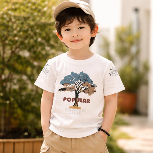 99 BALLON Boys White Printed Cotton T-Shirt | Stylish Casual Wear (18M–12Y)