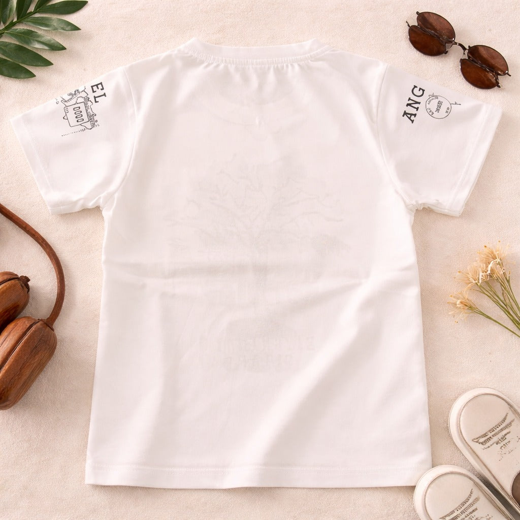 99 BALLON Boys White Printed Cotton T-Shirt | Stylish Casual Wear (18M–12Y)