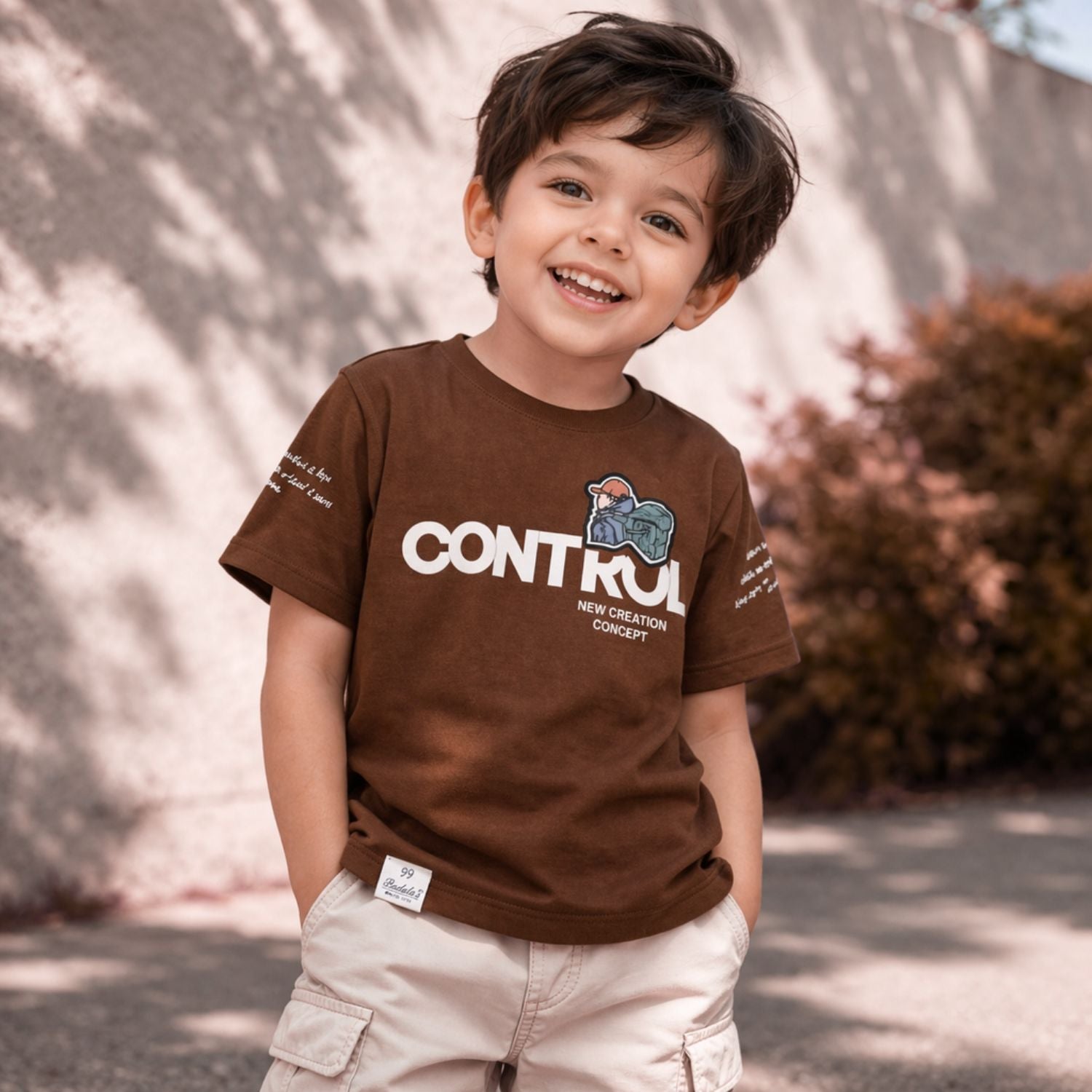 99 BALLON Boys Brown Graphic Printed Cotton T-Shirt | Casual Half Sleeve T-Shirt (12M–12Y)