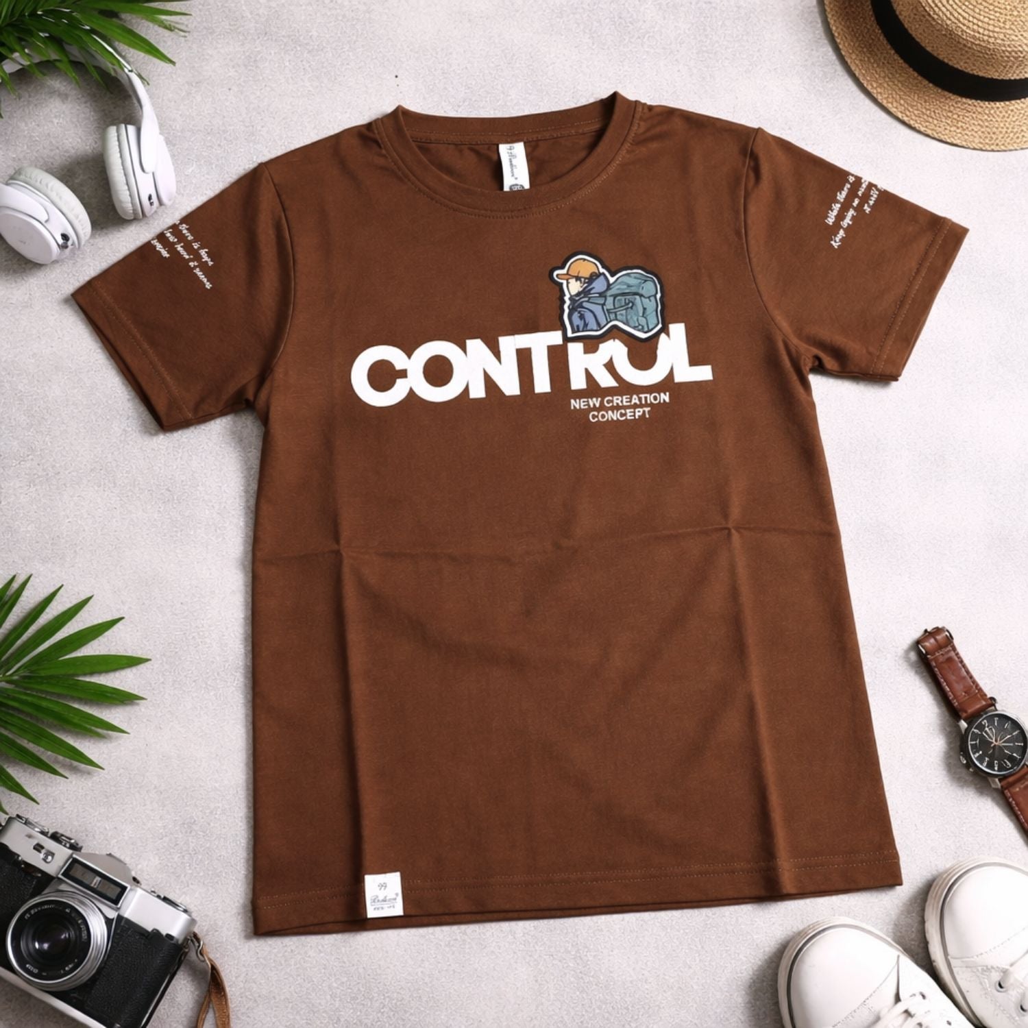 99 BALLON Boys Brown Graphic Printed Cotton T-Shirt | Casual Half Sleeve T-Shirt (12M–12Y)