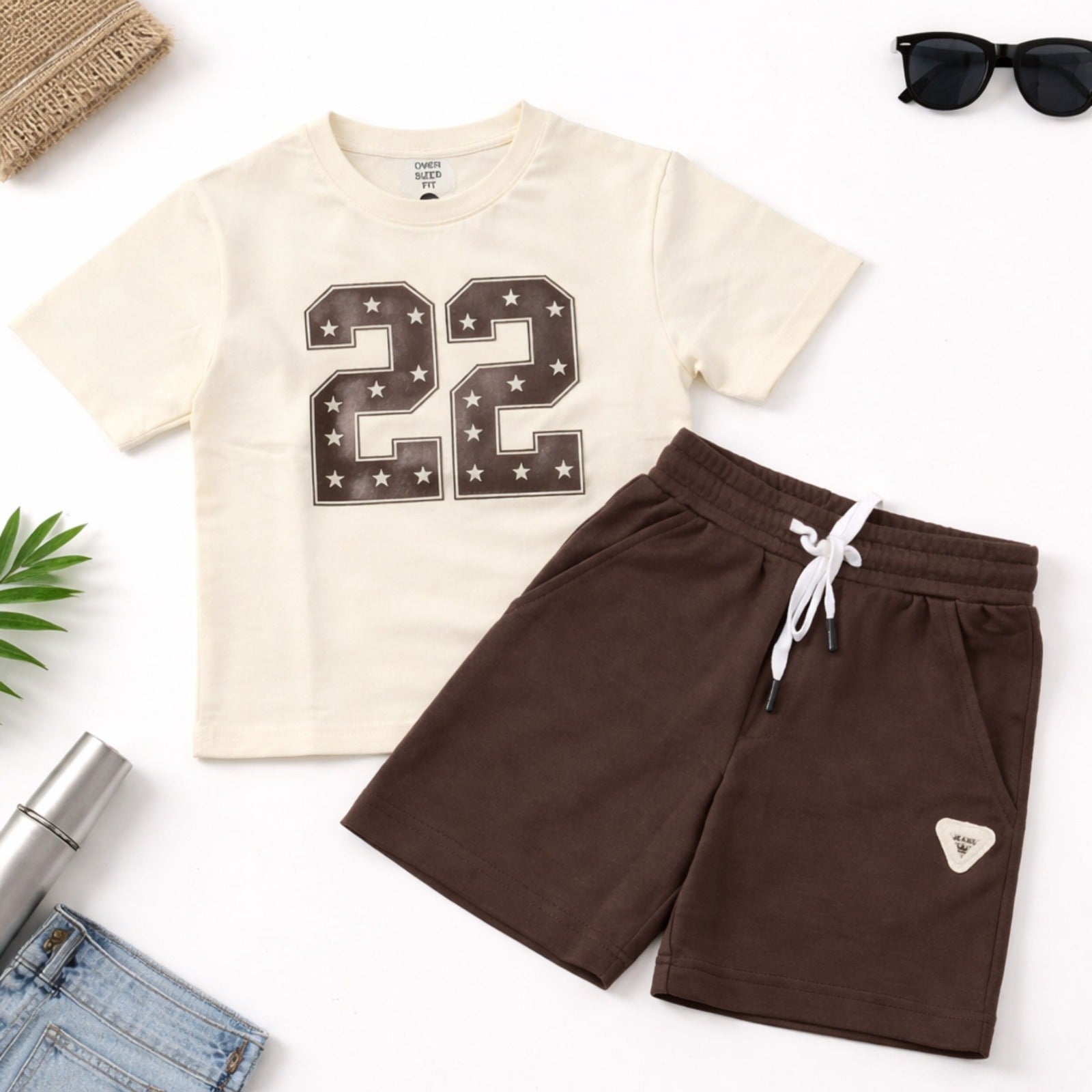 Smile Baby Boys Brown Co-ord Set – Printed T-Shirt with Shorts (18 Months to 12 Years)