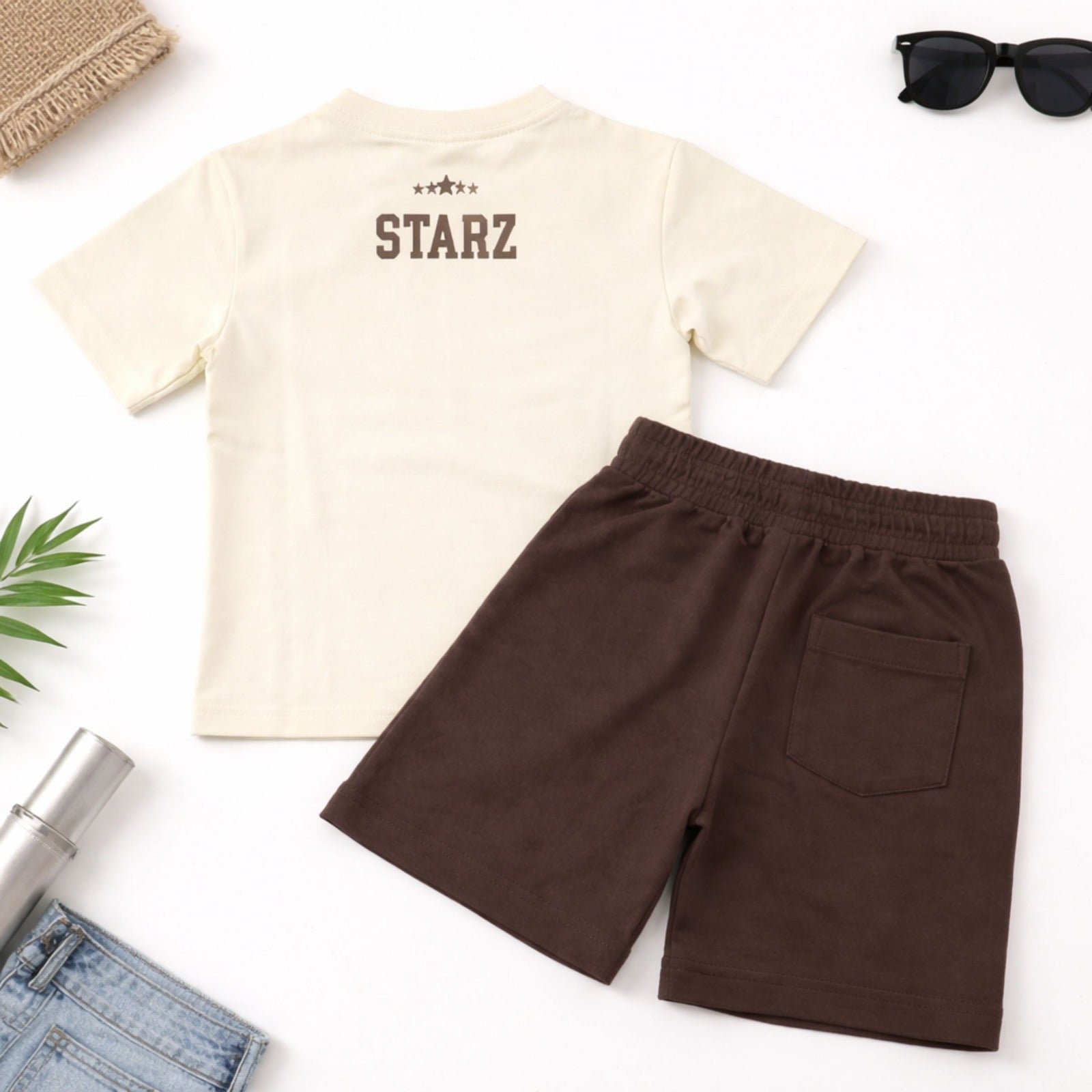 Smile Baby Boys Brown Co-ord Set – Printed T-Shirt with Shorts (18 Months to 12 Years)