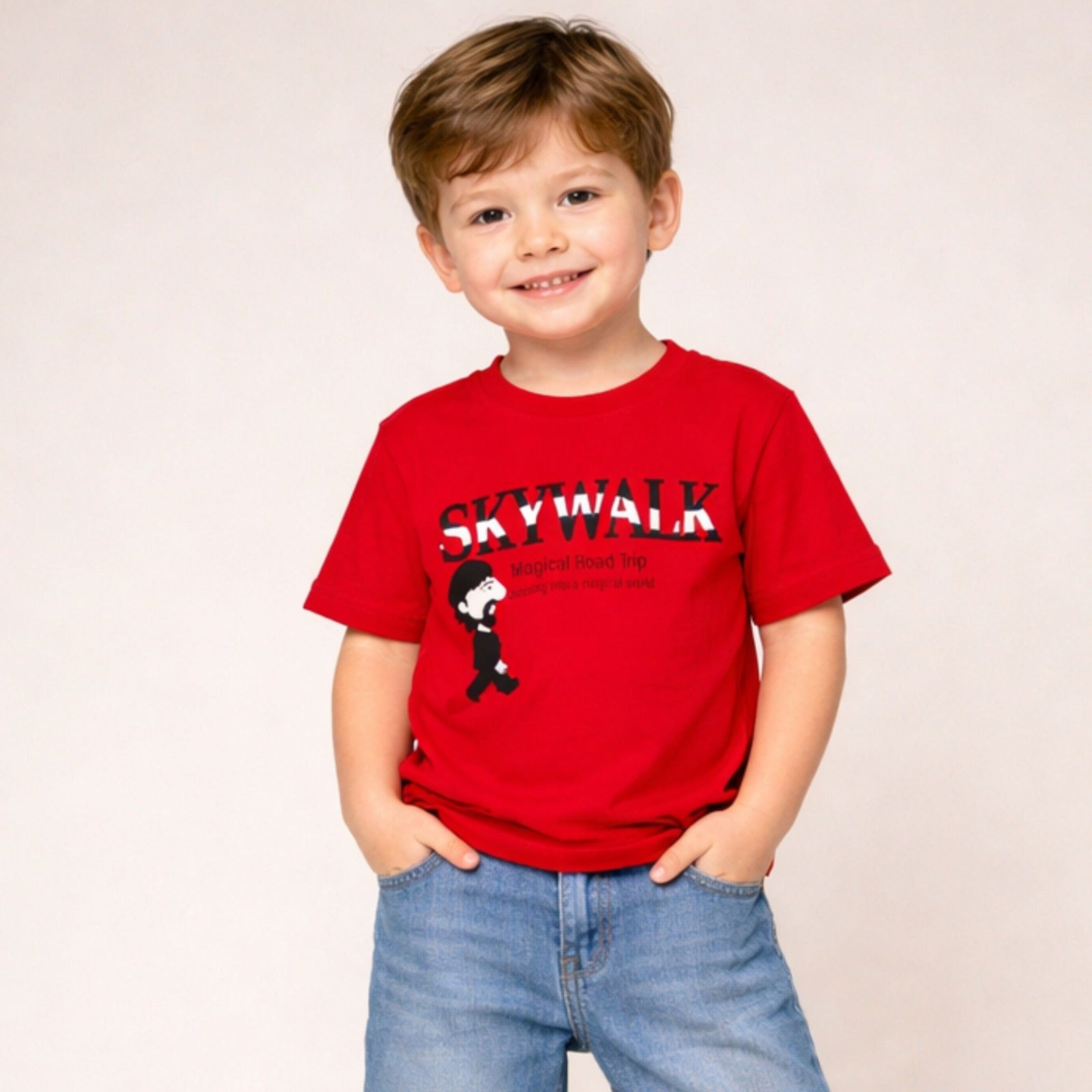 UNIKON Kids Red Printed T-Shirt – Skywalk Magical Road Trip Graphic Tee