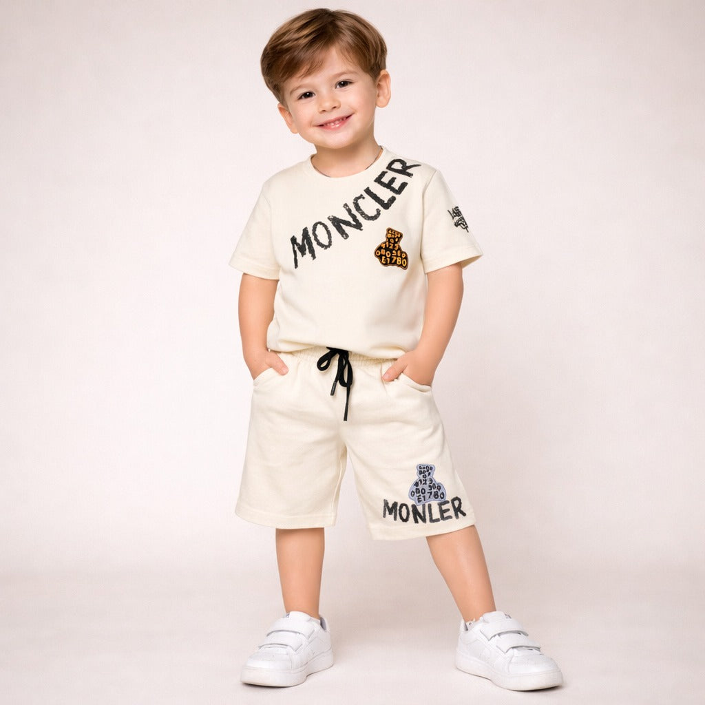 UNIKON Boys Cream Co-ord Set – Printed T-Shirt & Shorts Outfit (4 to 12 Years)