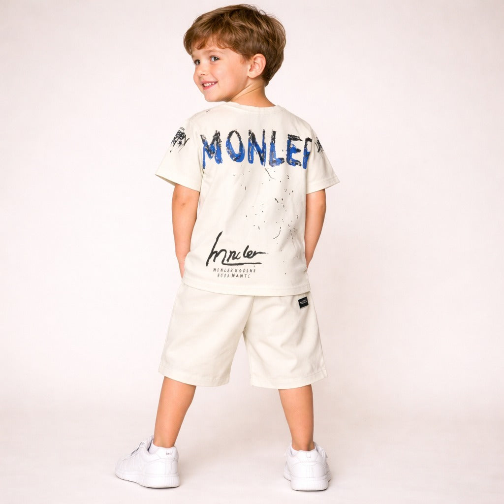 UNIKON Boys Cream Co-ord Set – Printed T-Shirt & Shorts Outfit (4 to 12 Years)