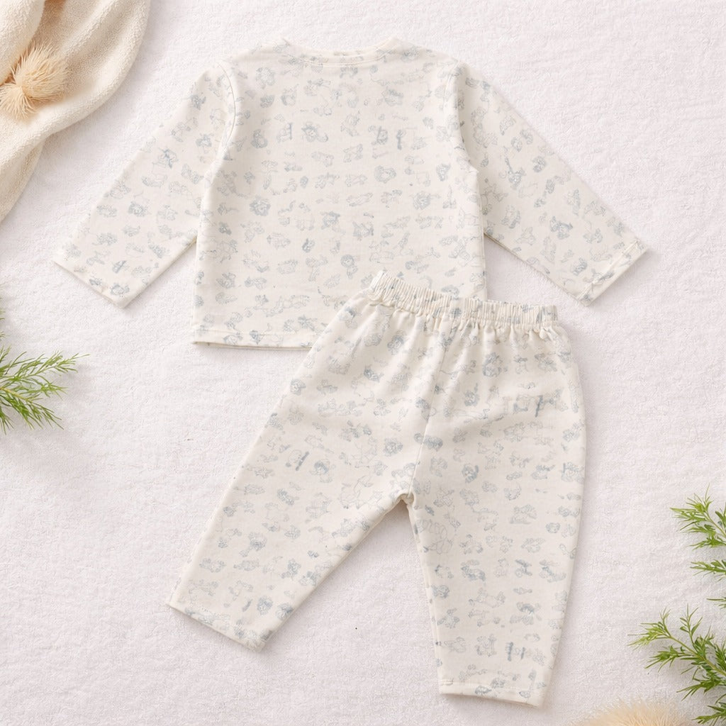 NUM NUM Baby Off White Night Suit Set – Soft Printed Cotton Sleepwear (NB to 9 Months)