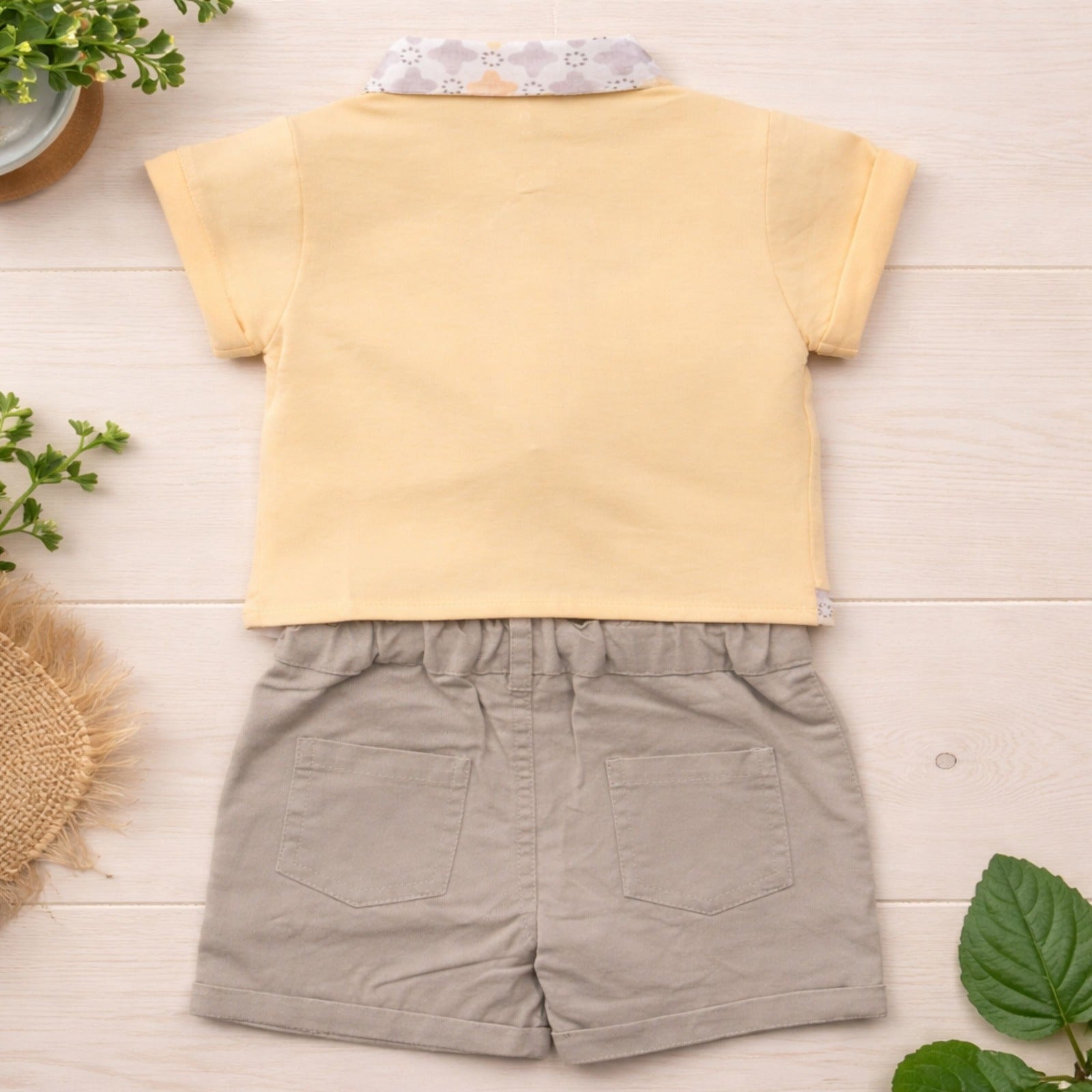 TOFFY HOUSE Baby Yellow Formal Outfit Set – Shirt, Shorts & Bow Tie (NB to 9 Months)