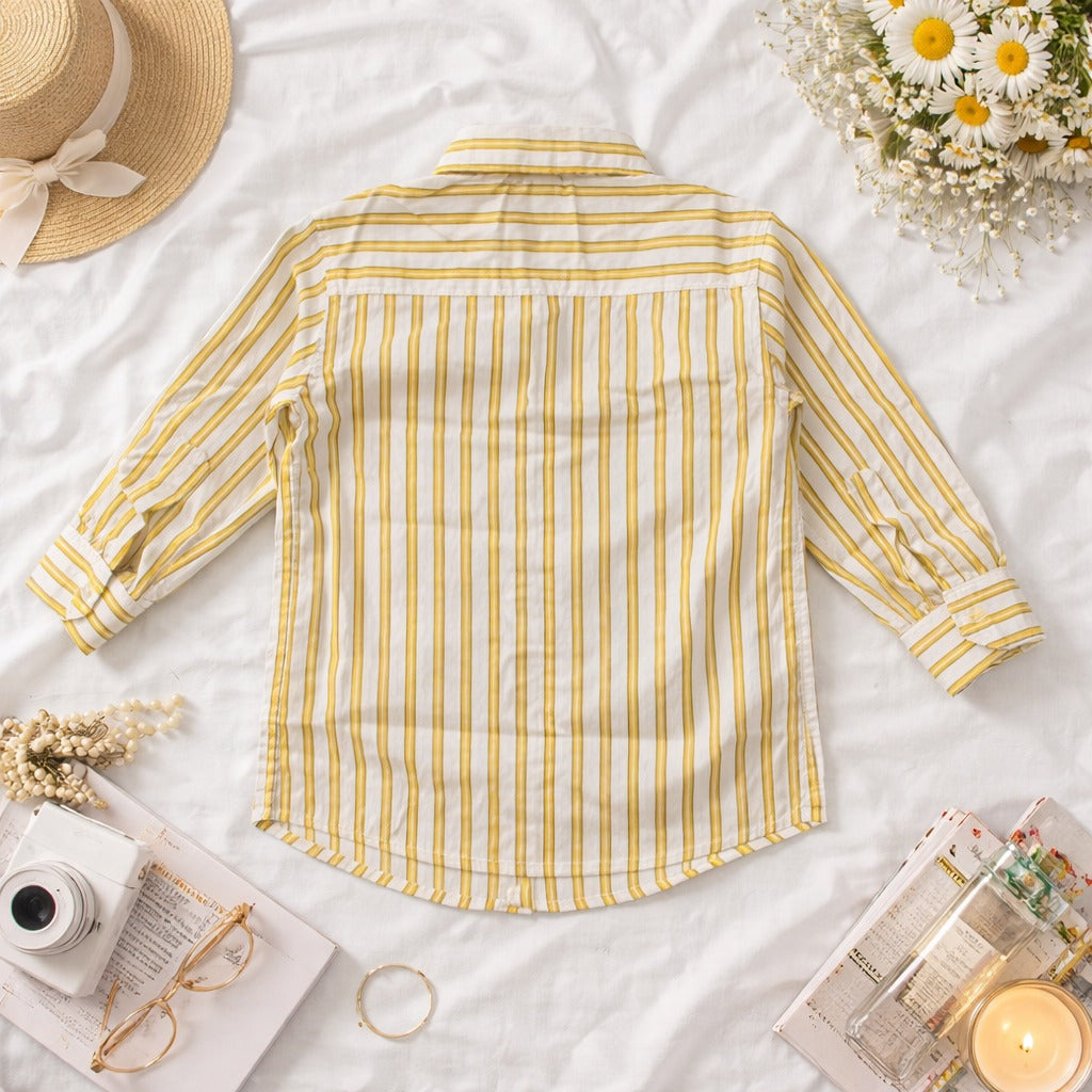 99 BALLON Kids Mustard Striped Shirt – Stylish Casual & Party Wear